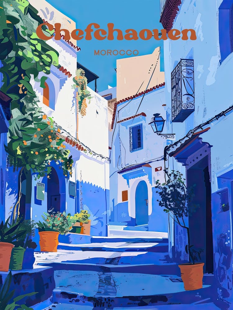 Chefchaouen Morocco City Digital Travel Art