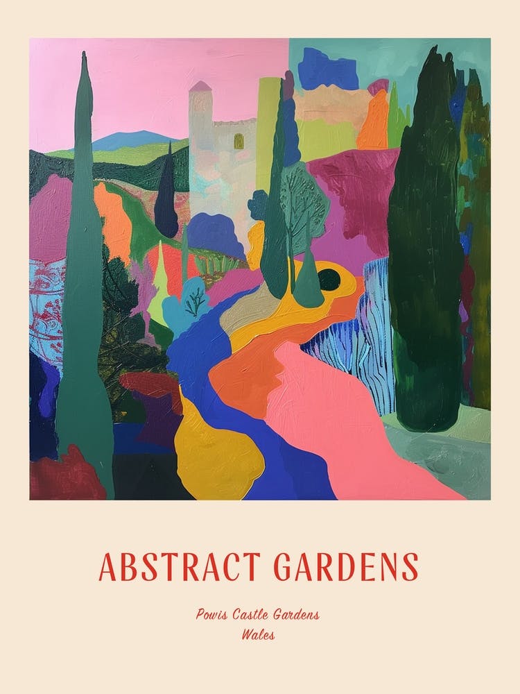 Colourful Gardens Powis Castle Gardens Wales 6 Red Poster
