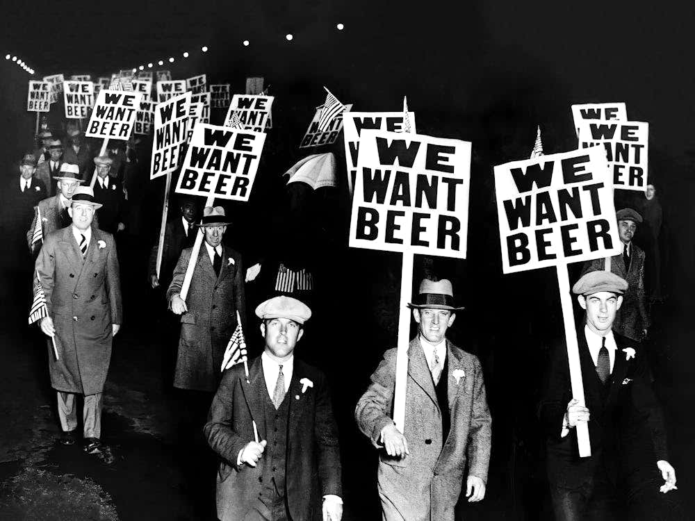 We Want Beer Protest, Prohibition, Funny, Bar Cart Decor, Vintage Black and White Old Photo