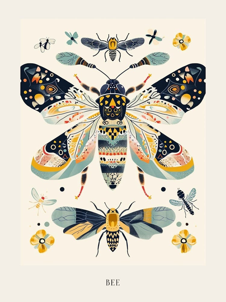 Farbenfrohe Insektenillustration Bee 3 Poster