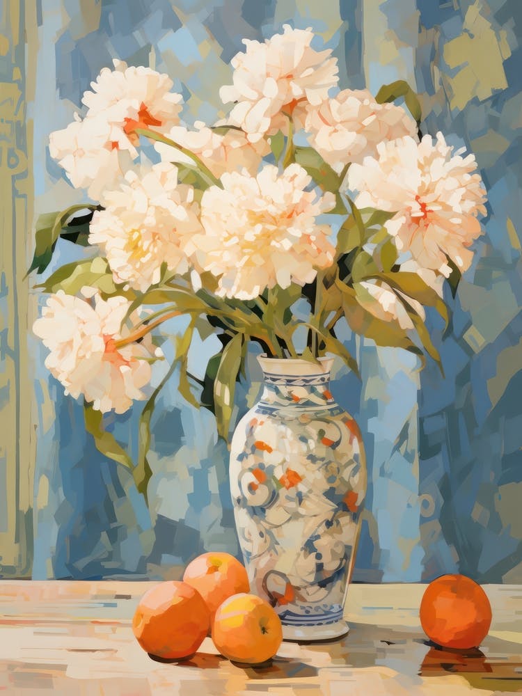 Marigold Flower And Peaches Still Life Painting 4 Dreamy