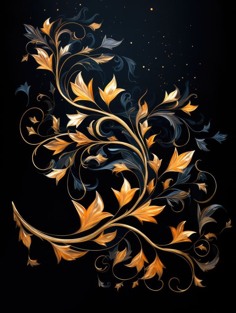 Golden Leaves On Black Background 1