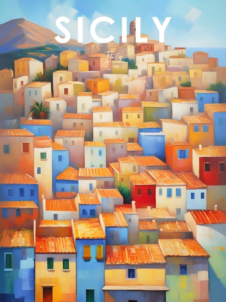 Sicily City Travel Poster Cubism Style