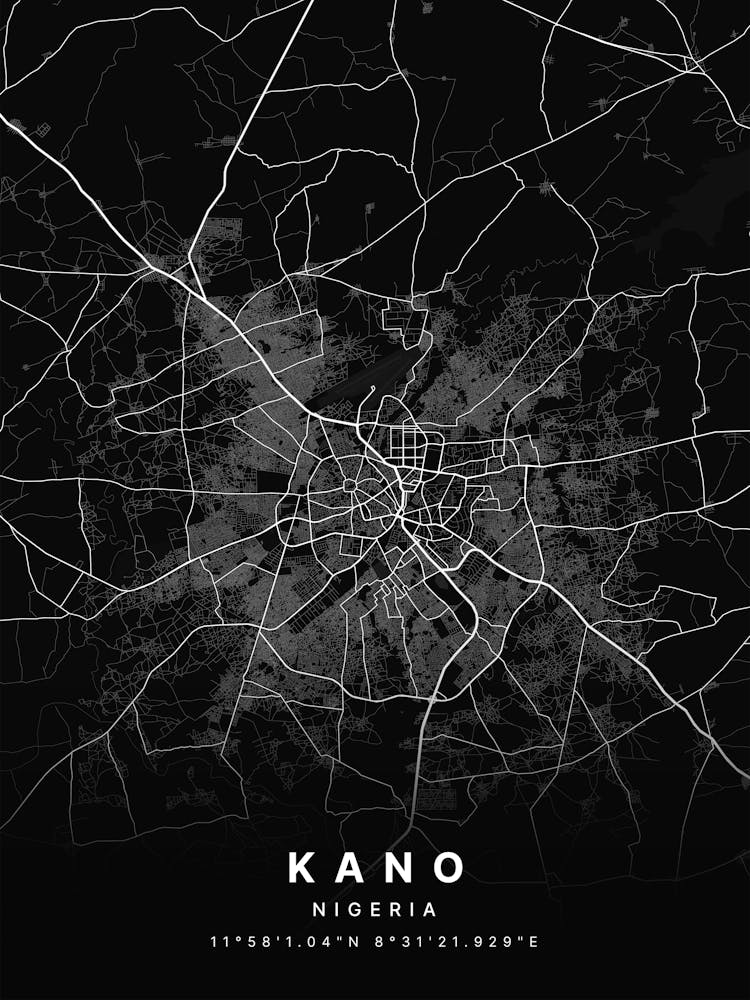 Kano Nigeria Black Map