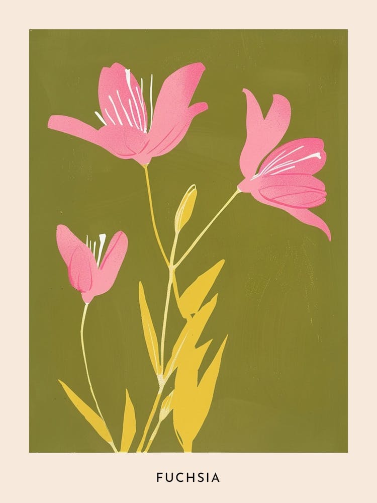 Pink & Green Fuchsia 1 Flower Poster