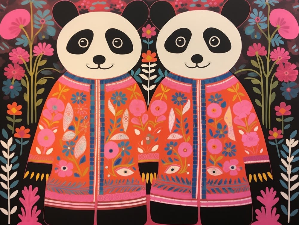 Riesenpanda 3 – Tierillustration im Folk-Stil