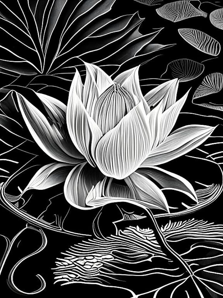Water Lily Leaf Linocut