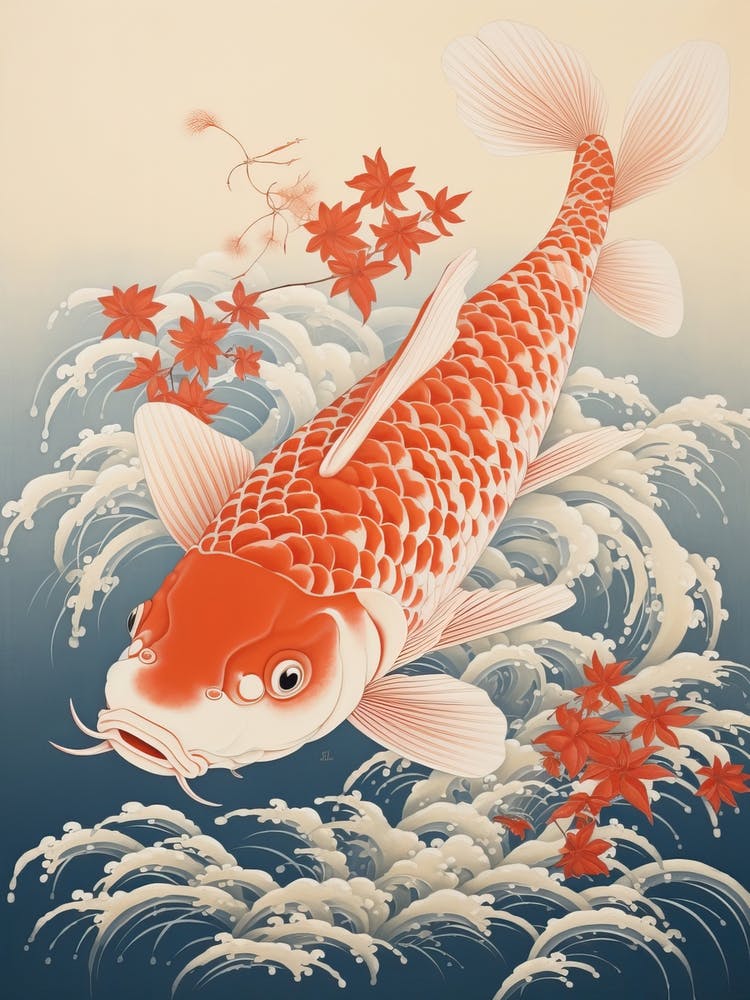 Carp Animal Drawing In The Style Of Ukiyo E 4