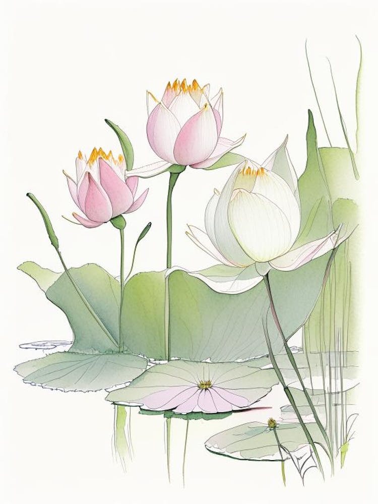 Lotus Flowers In Park Pencil Illustration 10