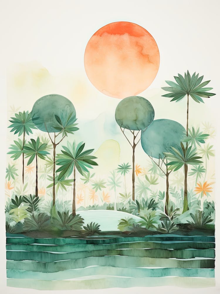Watercolour Painting Of Amazon Rainforest   South America 2