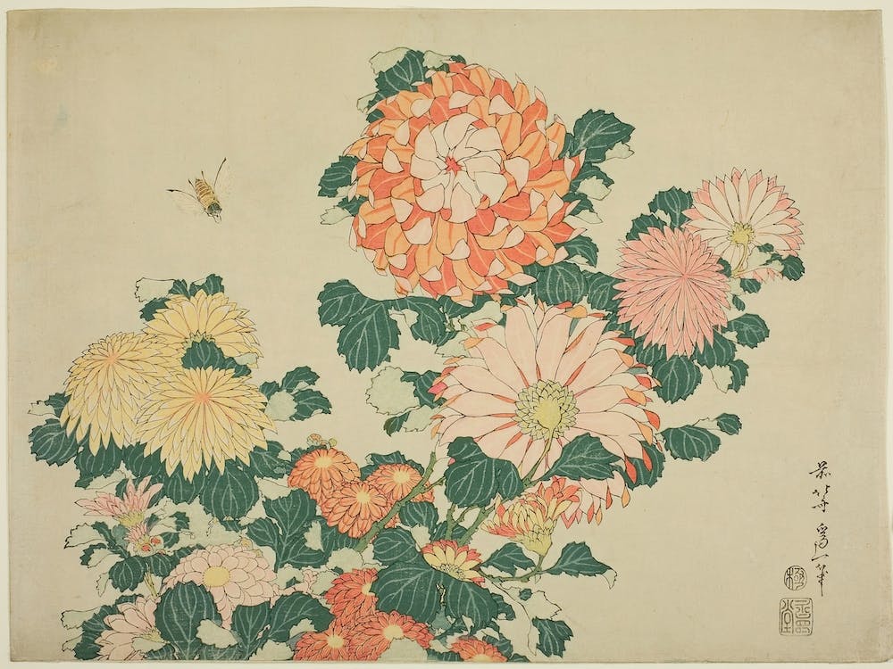 Chrysanthemums And Bees, Katsushika Hokusai