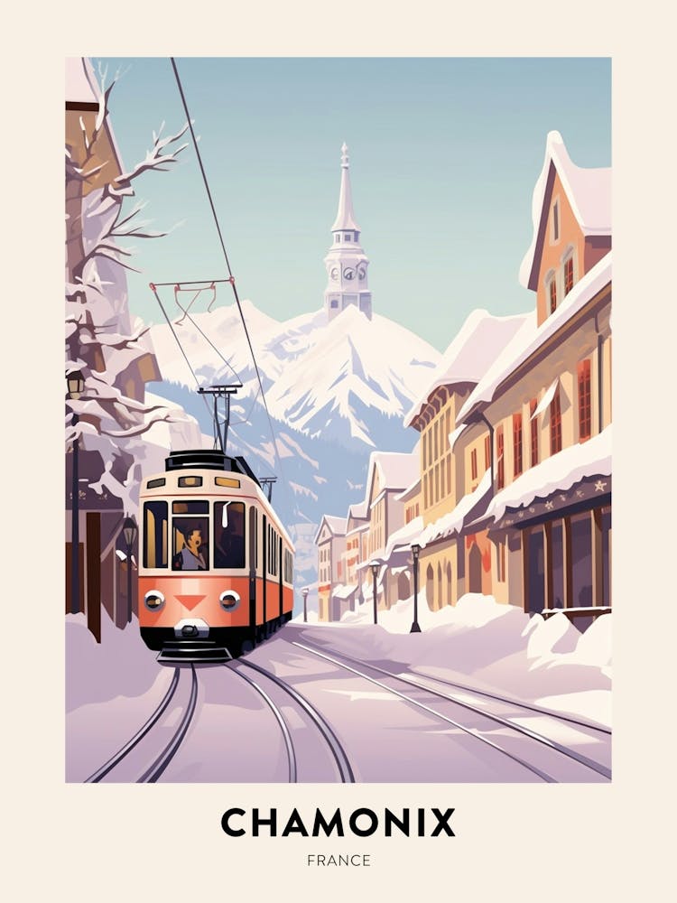 Vintage Winter Travel Poster Chamonix France 2