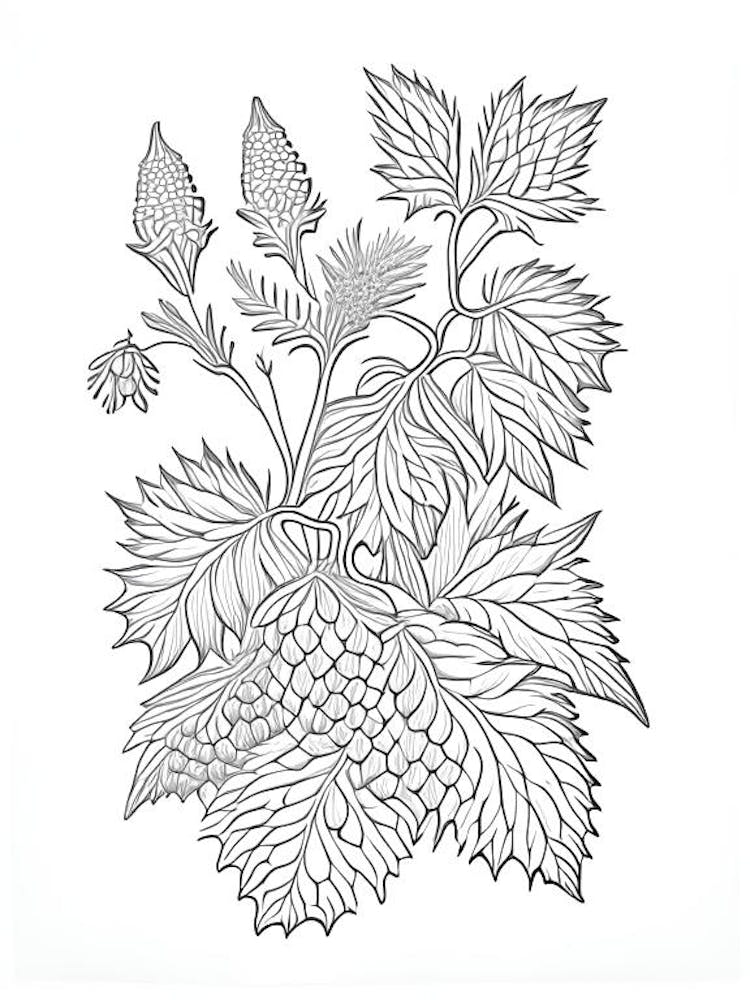 Hops Herb William Morris Inspired Line Drawing 1