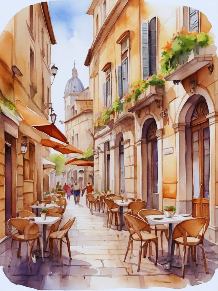 Watercolor Of A Street Scene