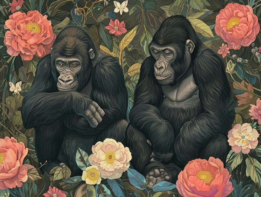 Floral Animal Illustration Gorilla 1
