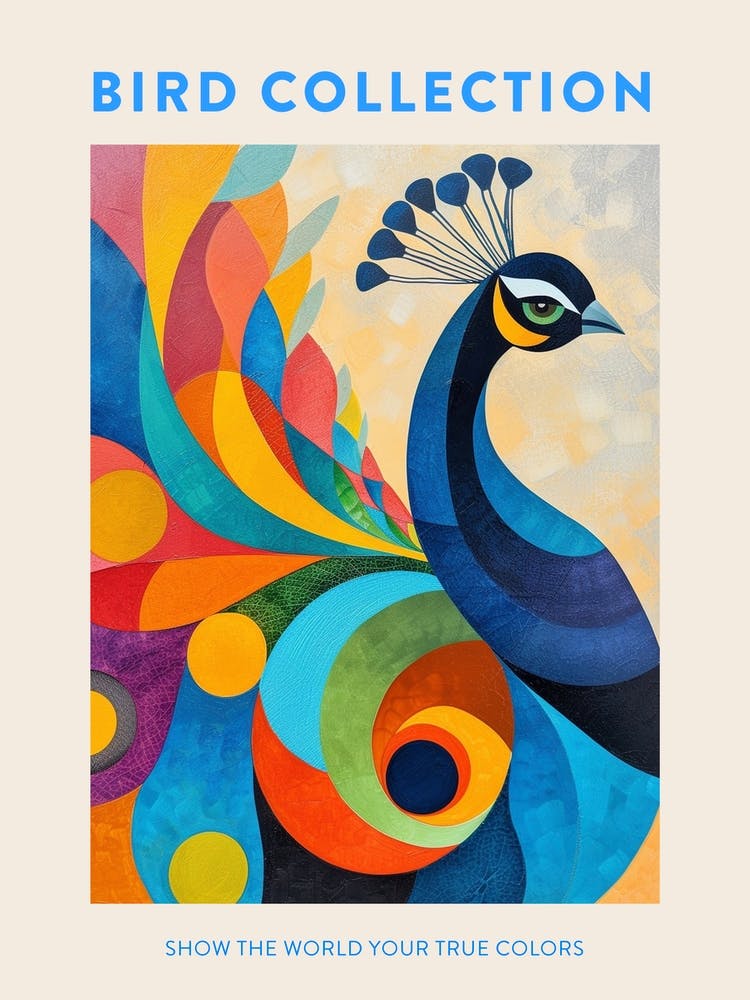 Peacock Geometric Colourful Patterns Poster