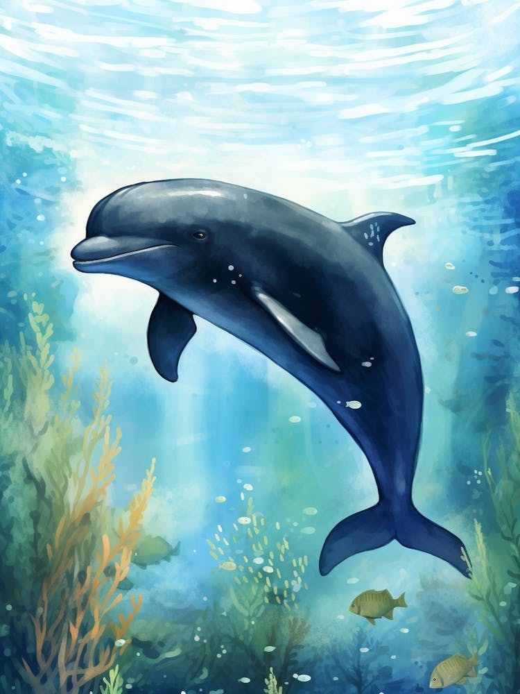 Dolphin In Ocean Realistic Illustration2