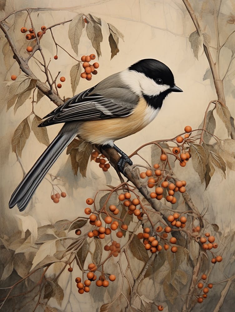 Dark And Moody Botanical Carolina Chickadee 3