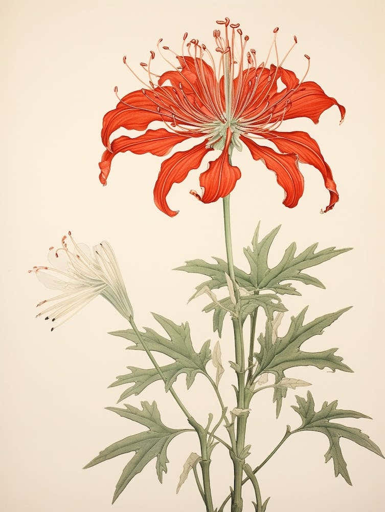 red spider lily higanbana Higanbana Red Spider Lily 1 Vintage Japanese Botanical Art Print by Botanic Studio – Fy!