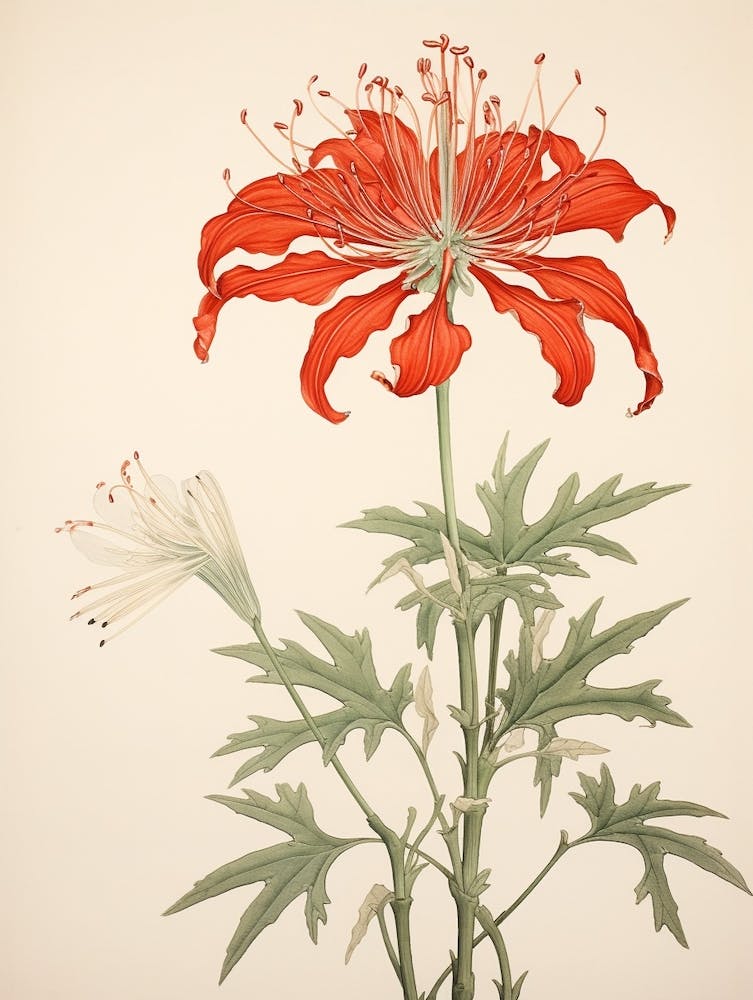 Higanbana Red Spider Lily 1 Vintage Japanese Botanical