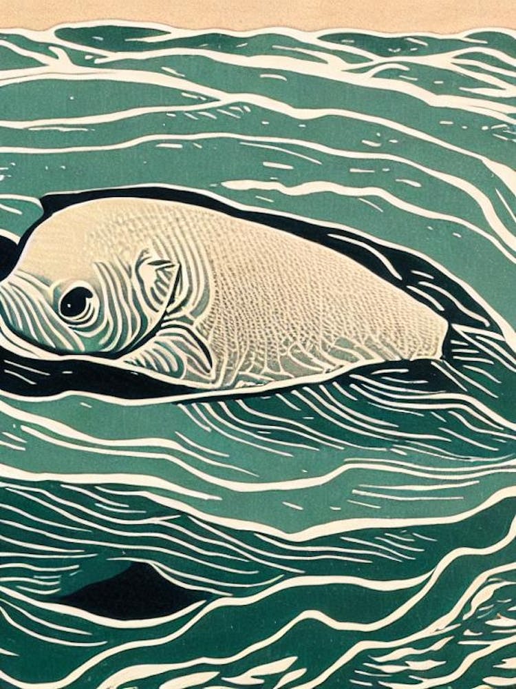 Dugong Linocut