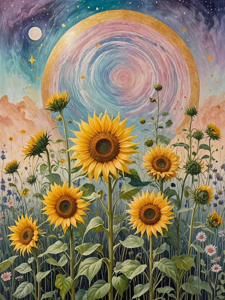 Regenbogenhimmel Sonnenblumen