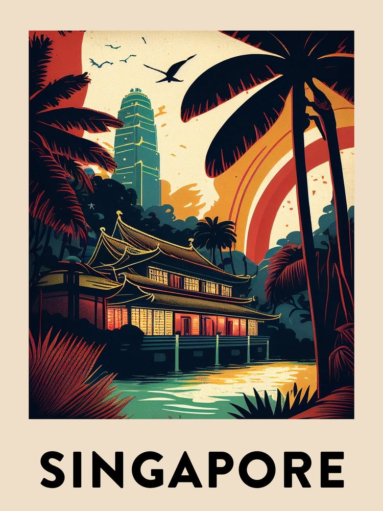 Singapore 3 Vintage Travel Poster