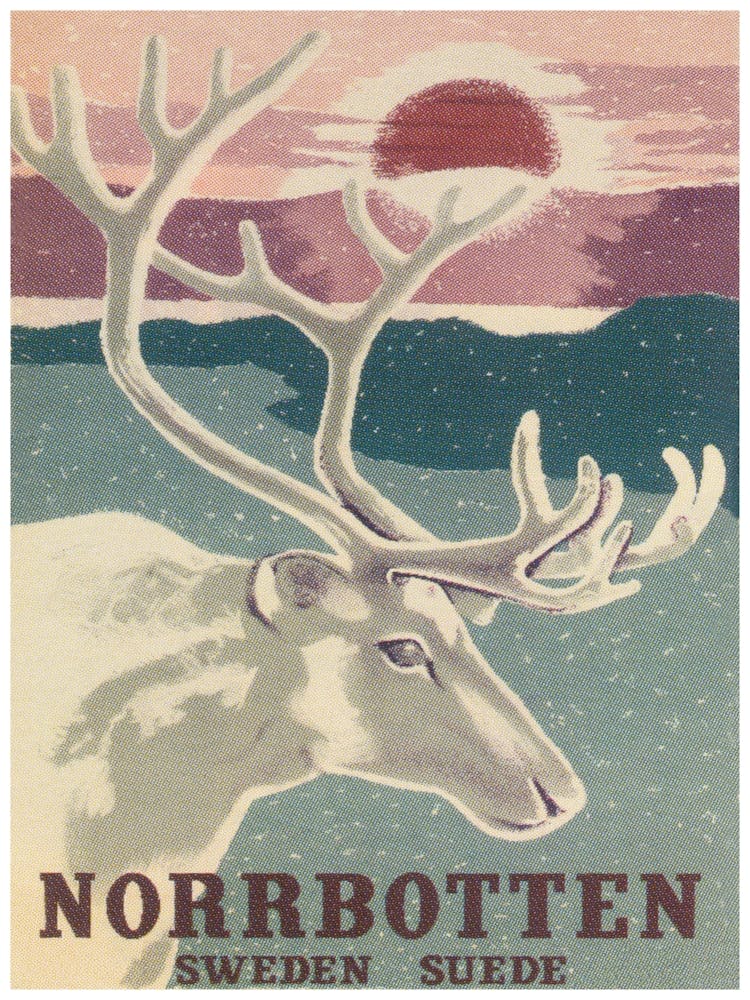 Norrbotten Sweden Reindeer Vintage Travel Poster