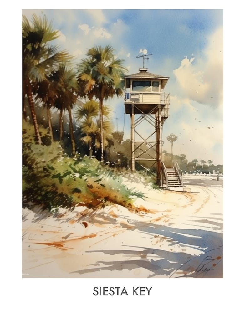Siesta Key Watercolor 1travel Poster