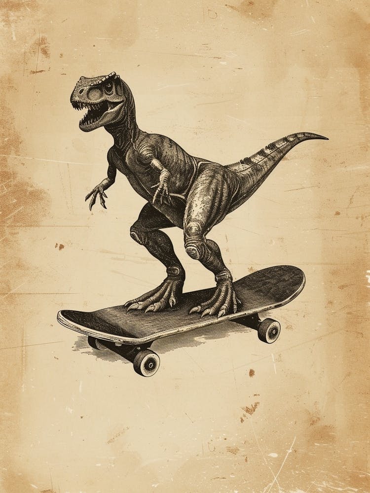 Vintage Ouranosaurus Dinosaur On A Skateboard 1