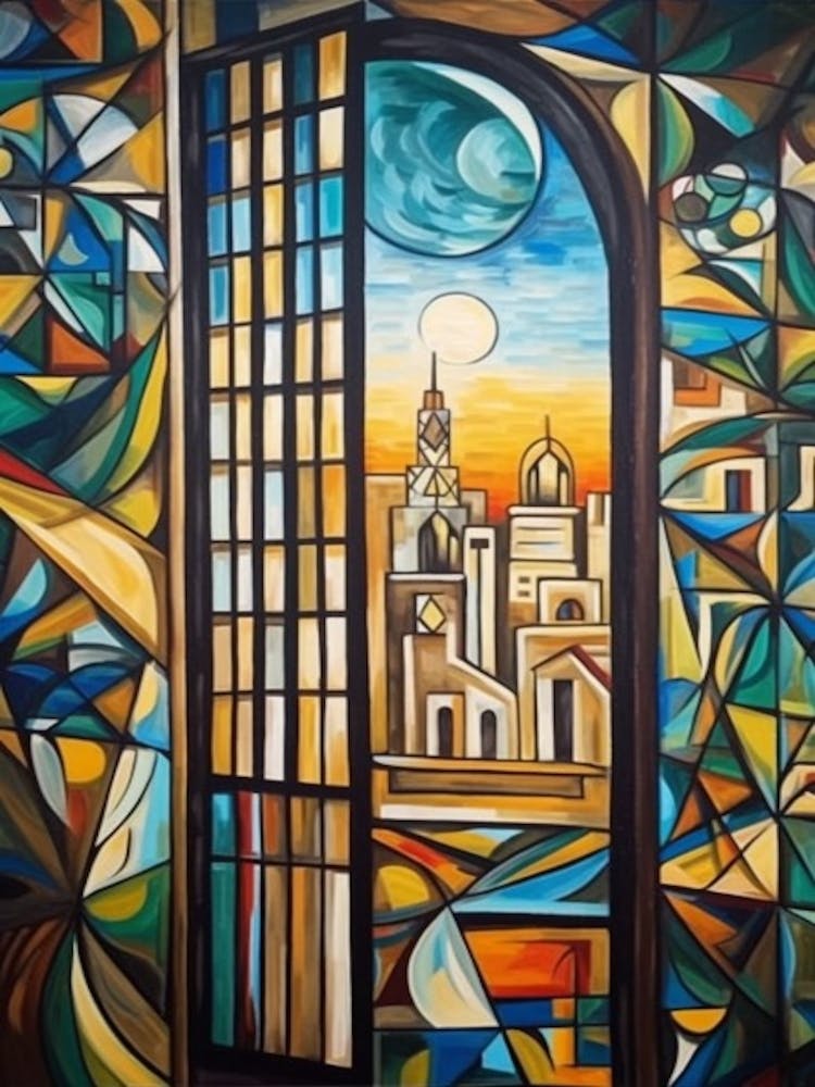 Window View Of Dubai United Arab Emirates In The Style Of Cubism 4