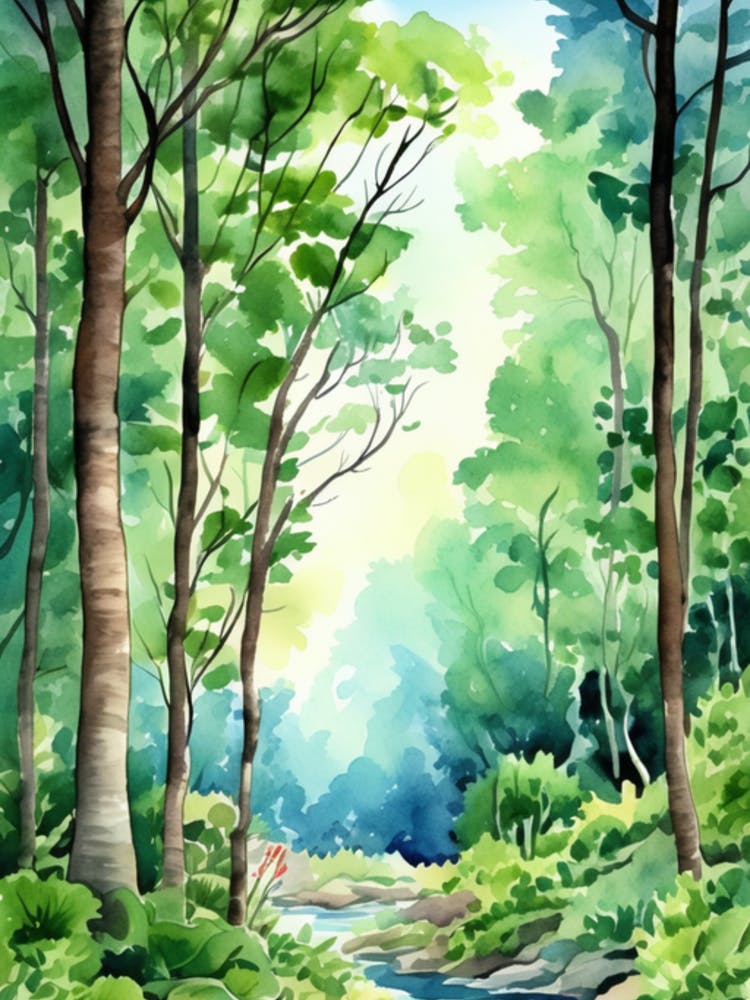Aquarell eines Waldes 2