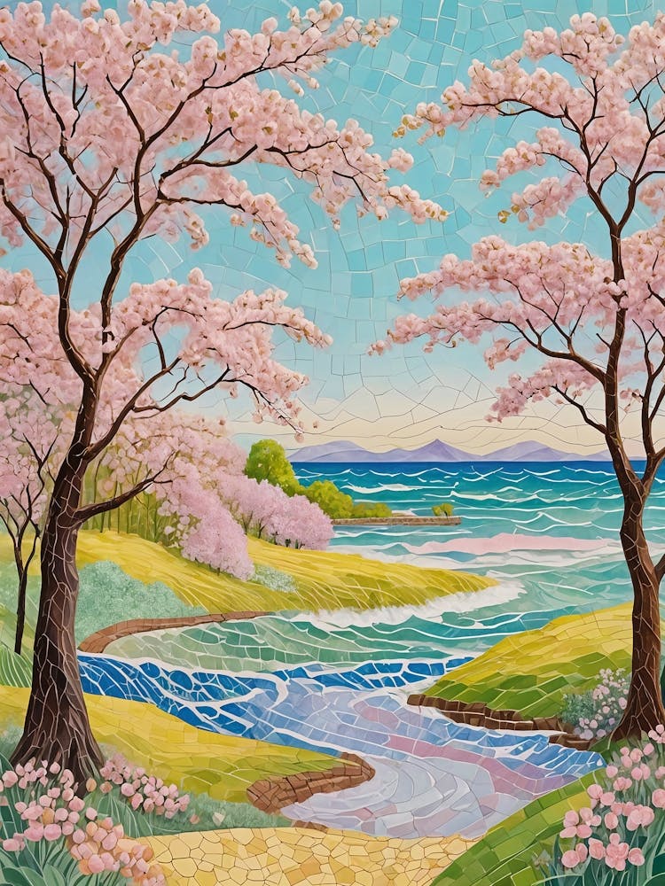 Cherry Blossoms By The Ocean