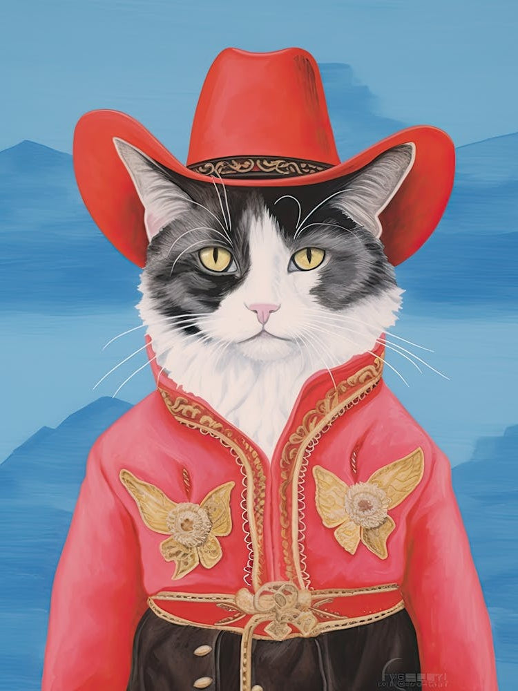 Cowboy Black And White Cat Quirky Western Print Pet Decor 4