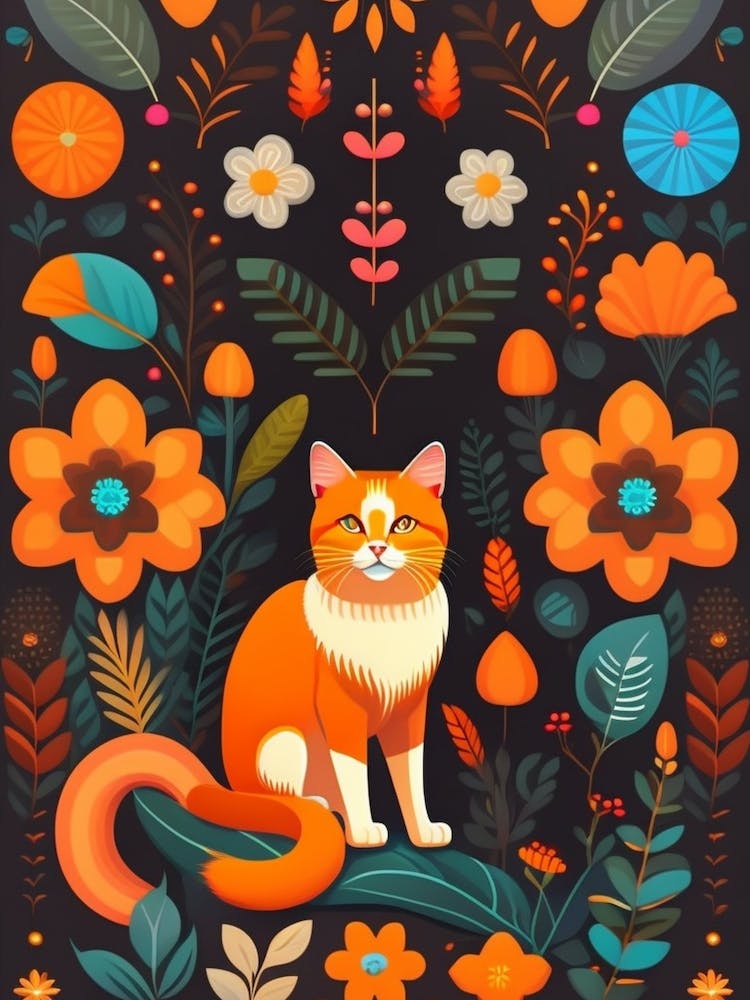 Cat In The Garden Retro