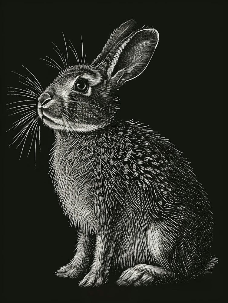 English Silver Blockprint Rabbit Illustration 3