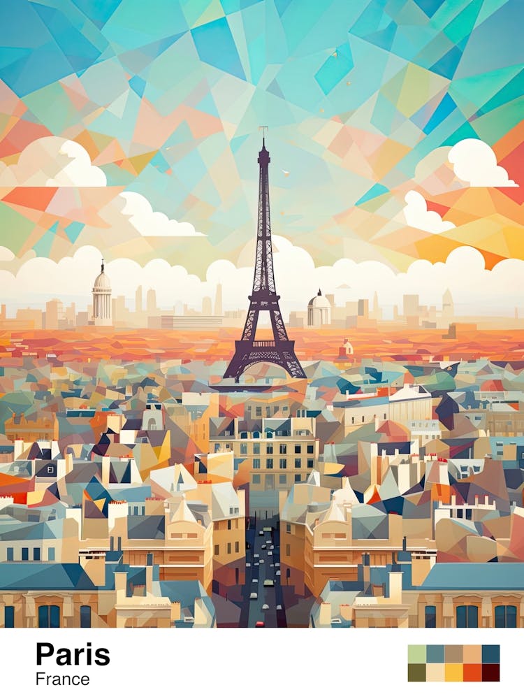 Paris, France, Geometric Illustration 4 Poster