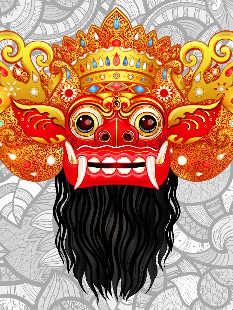 Masque Bouddhiste - Barong, Masque Balinais, Impression de Masque de Bali