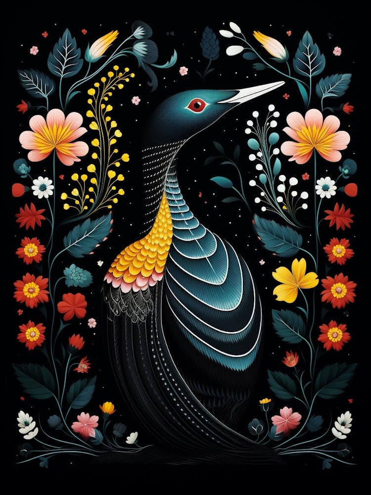 Folk Bird Illustration Common Loon 1