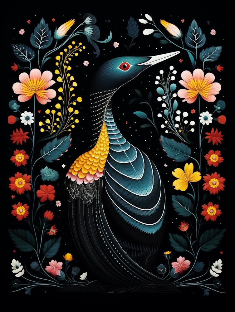 Folk Bird Illustration Common Loon 1