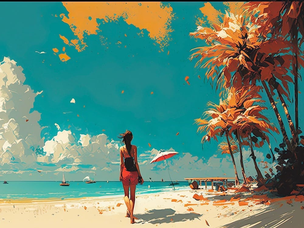 Woman Walking On The Beach