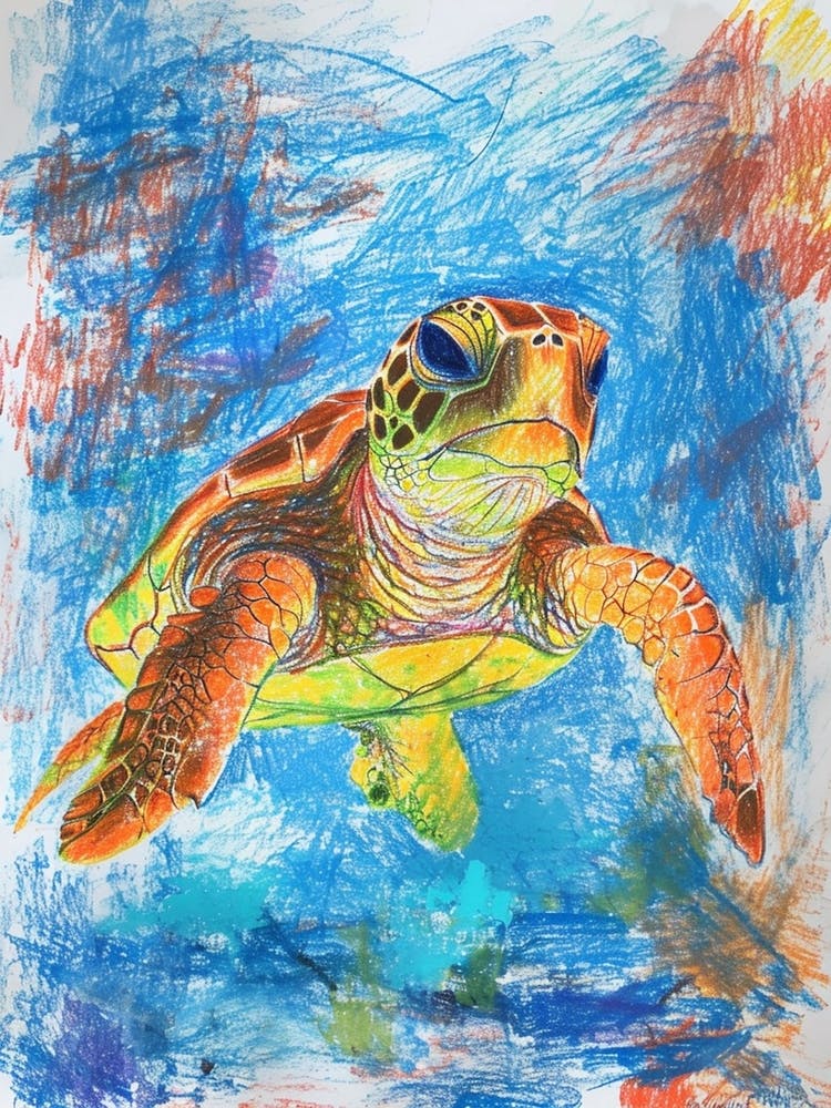Rainbow Turtle Scribble Crayon Drawing 9