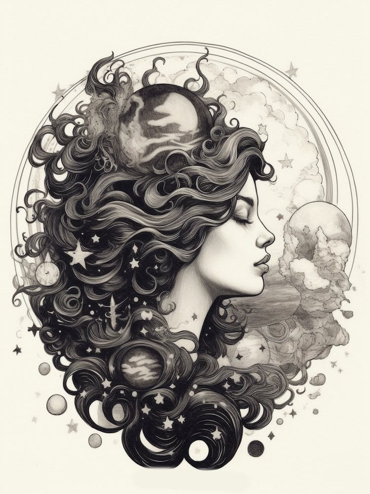 Black And White Celestial Line Art 1