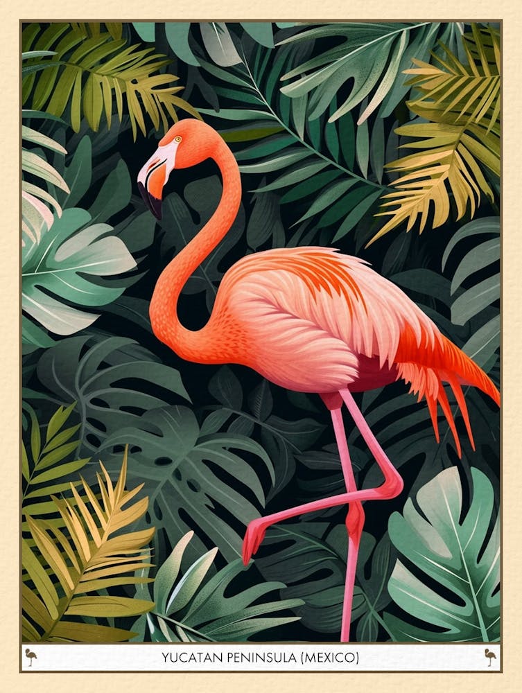 Greater Flamingo Yucatn Peninsula Mexico Tropical Illustration 4 Poster