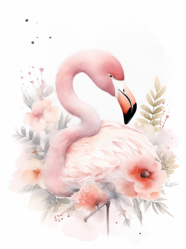 Floral Baby Pink Flamingo Watercolour 3