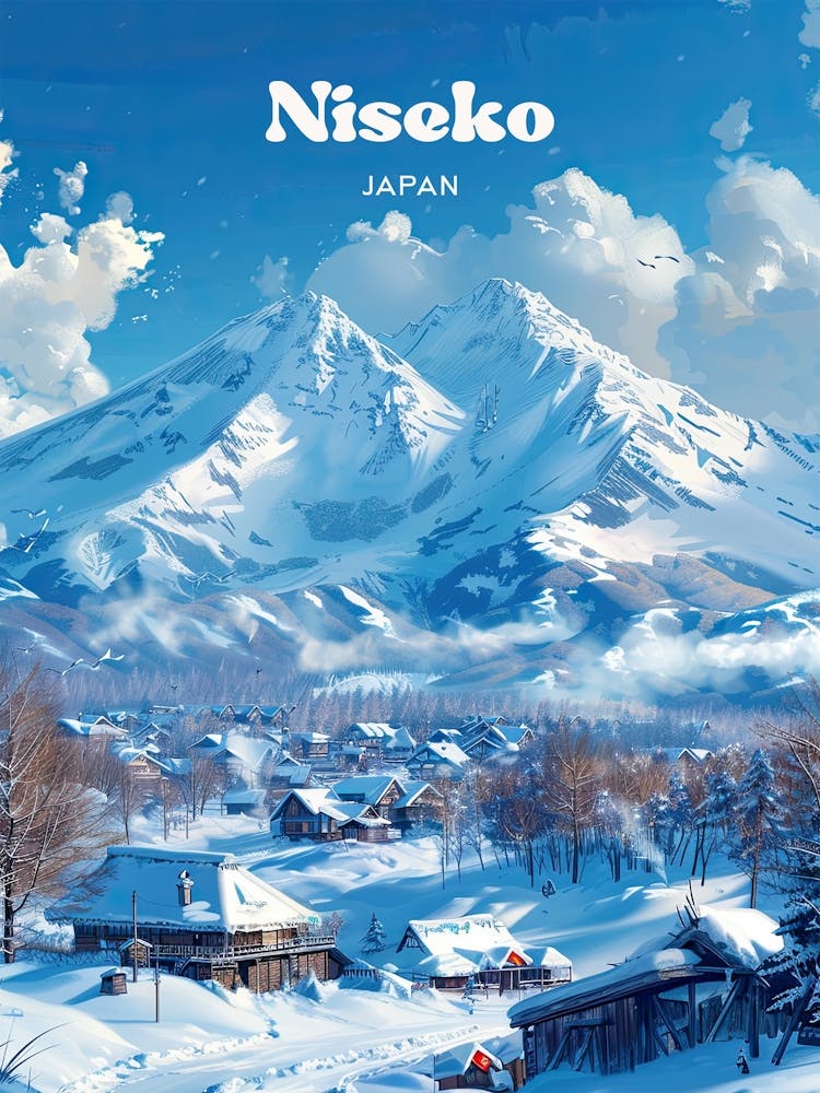 Niseko Japan Snowboarding Art Illustration