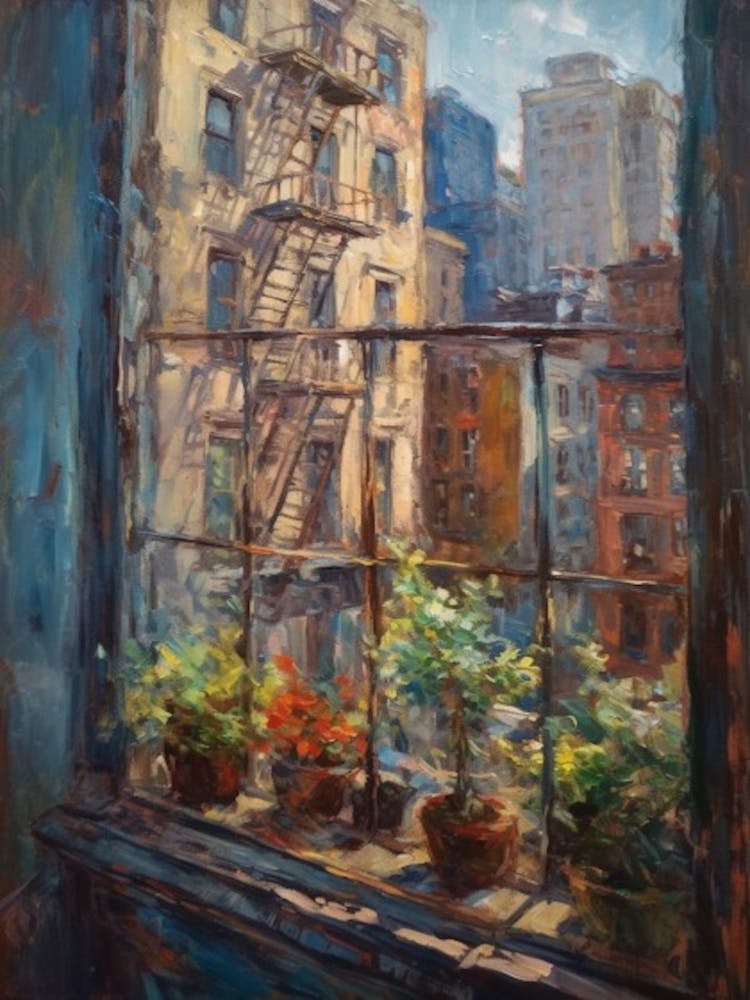 Window View Of New York In The Style Of Impressionism 4