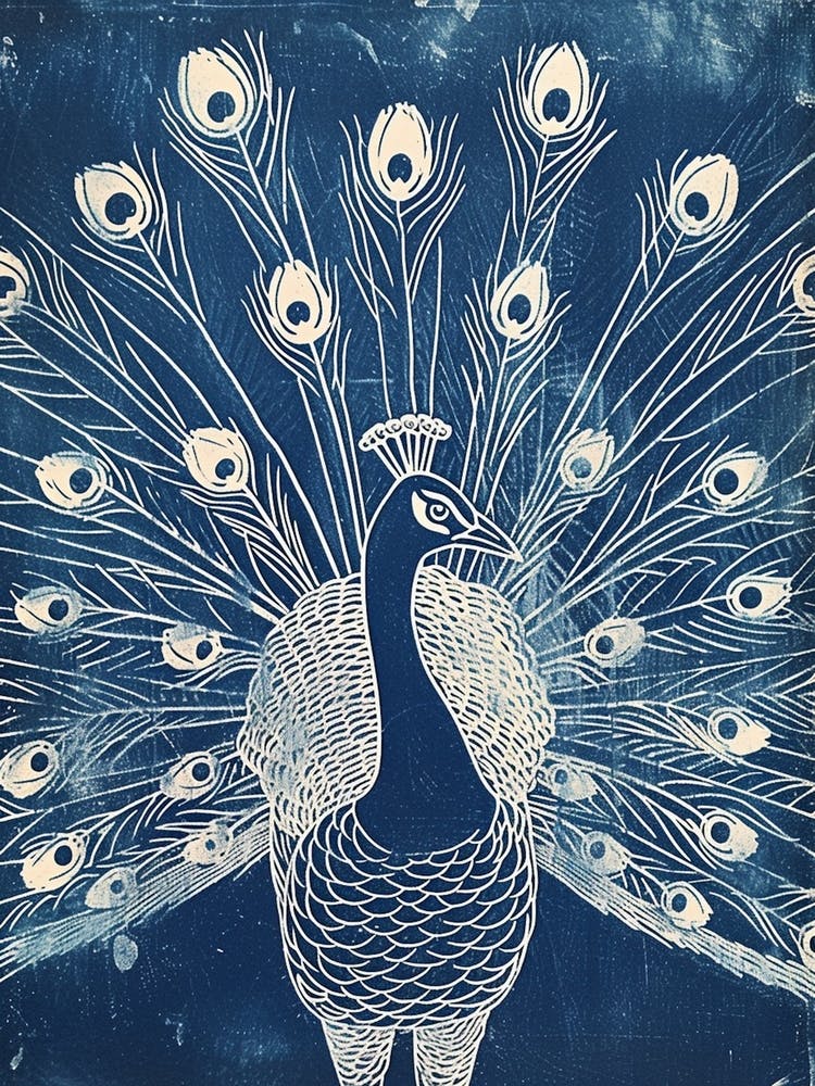 Peacock Feathers Out Linocut Inspired 4