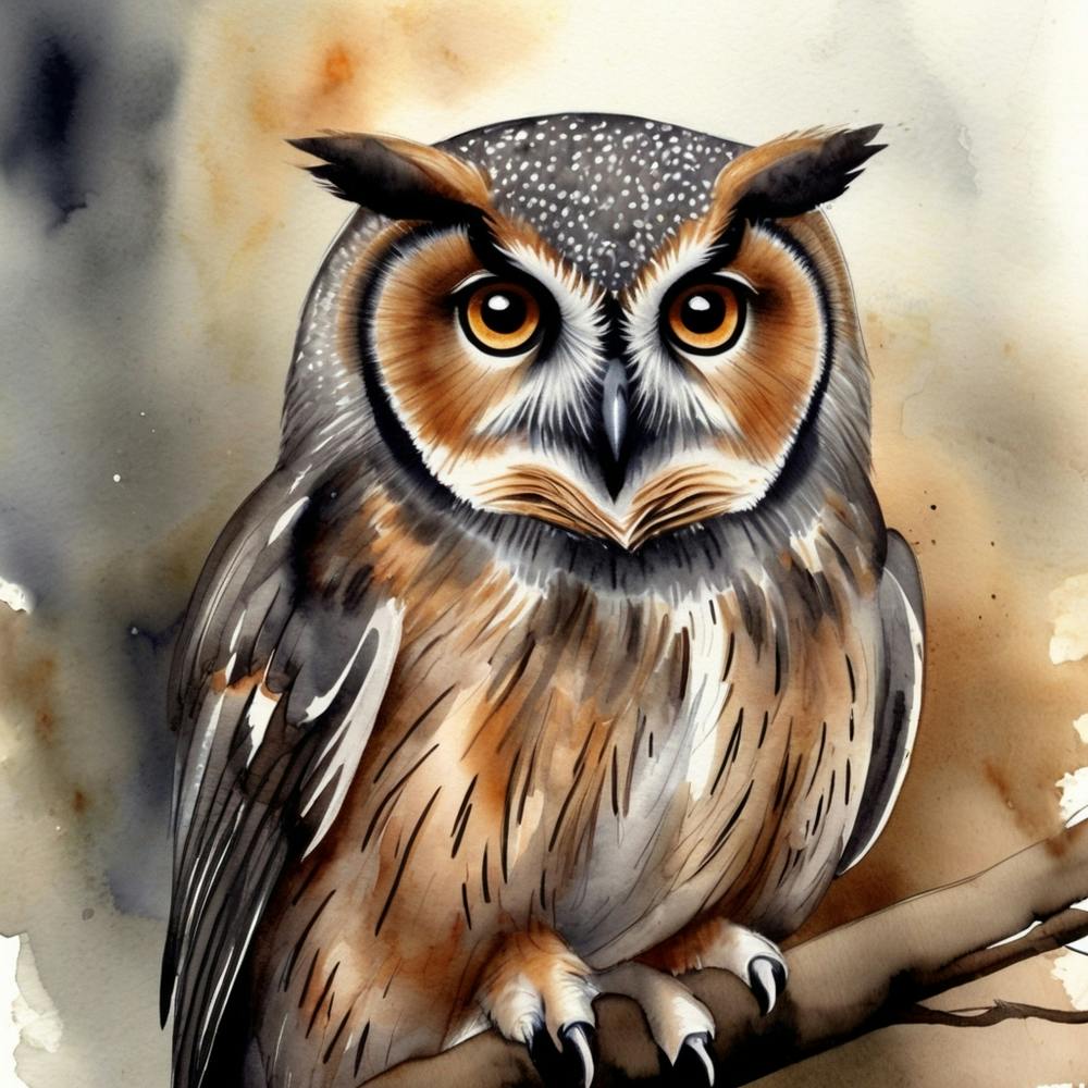 Leonardo Vision Xl Watercolor A Grey Brown Owl Excellent 4k 0