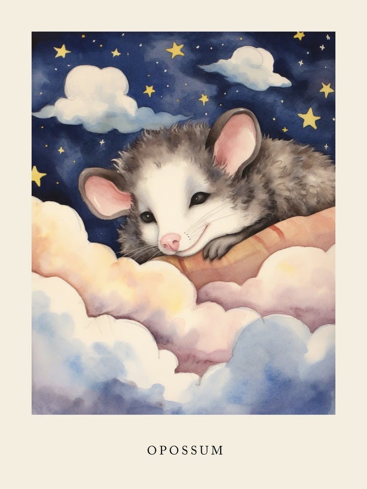 Baby Opossum 1 Sleeping In The Clouds Nursery Poster